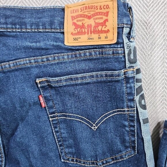 Levi's 502 Jean 20Reg Blue Tapered Leg Denim Tag 30x30 LEVI'S Spelled Out On Leg - Picture 6 of 16